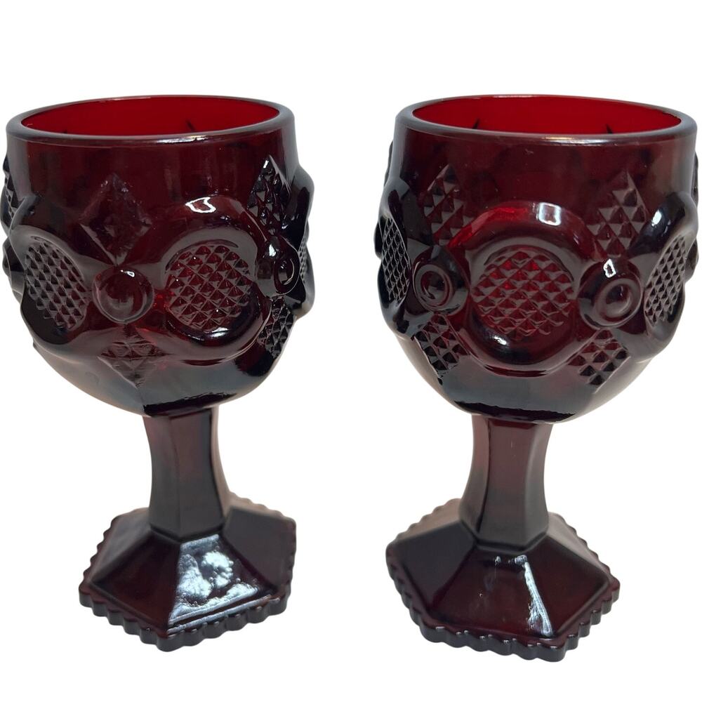 Vintage Avon Cape Cod Ruby Red Cordial Glasses 2 Small Goblets 1876 Collection